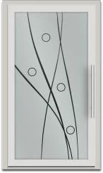 Moderne Haustür in Weiß mit großem Glaseinsatz und Design-Motiv (Glass Line) – Montage in Leichlingen