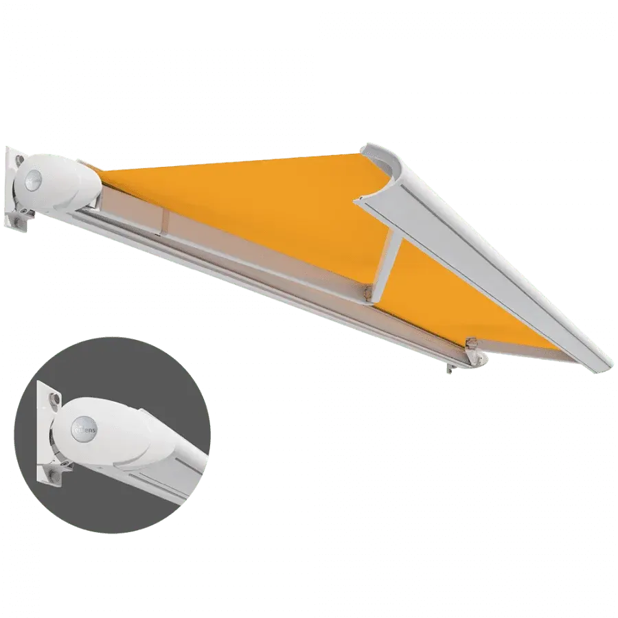 Lewens Gelenkarm-Markise in Gelb – Maßgefertigter Sonnenschutz für Balkon und Terrasse