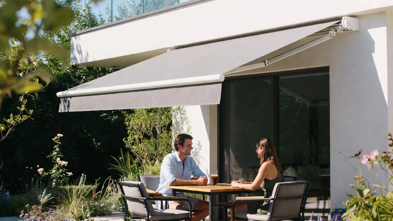 Lewens Toskana Grande Vollkassettenmarkise als Sonnenschutz über einer Terrasse in Köln