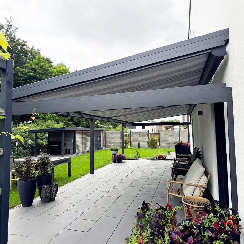Terrassenüberdachung mit integrierter Markise und Beschattung in Köln Bergisch Gladbach