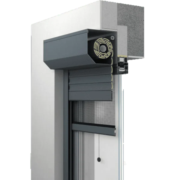 Vorbau-Rollladen Querschnitt mit integriertem Insektenschutz (Fliegengitter) – Ideal zum Nachrüsten in Bergisch Gladbach