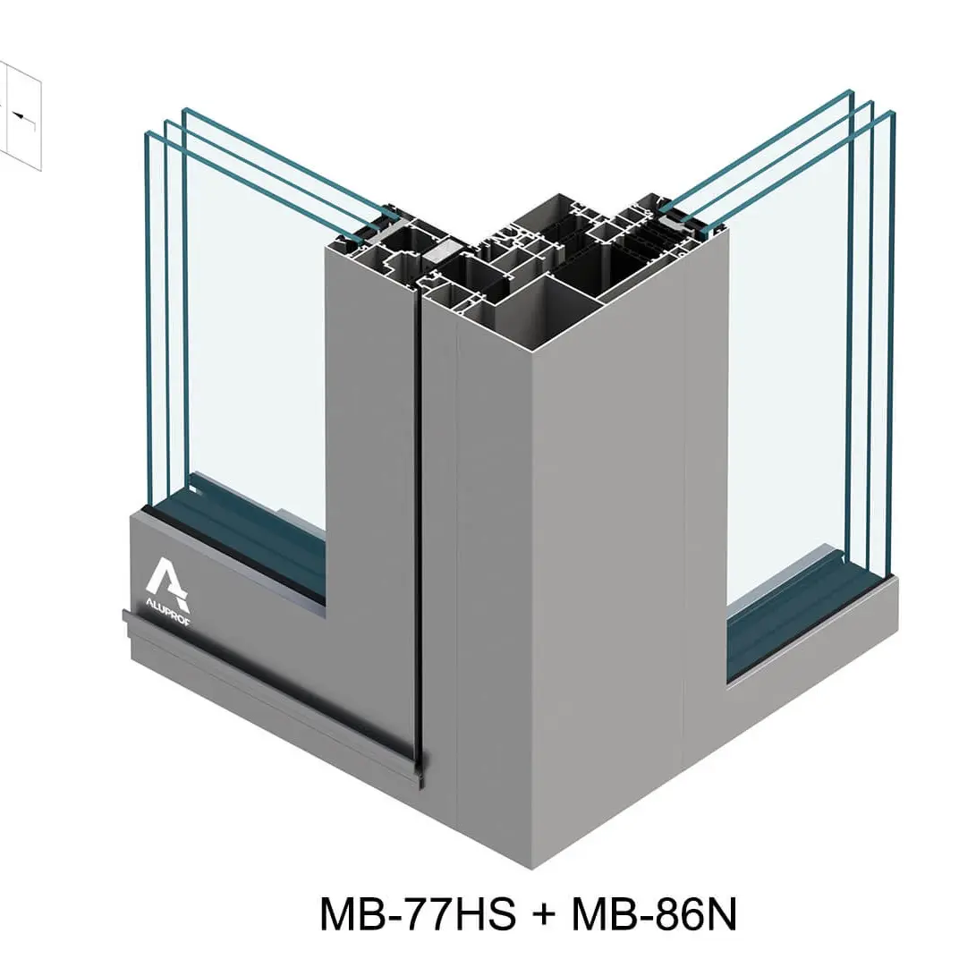 MB-77HS und MB-86N Außen-Ecklösung Kombination – Fassadenansicht von außen
