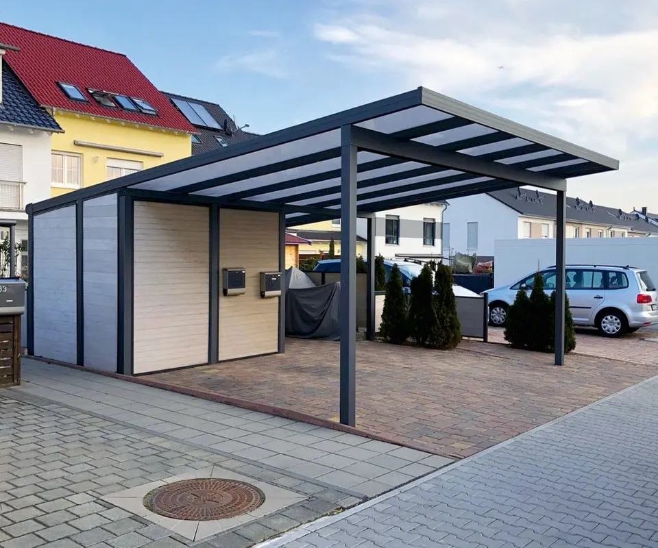 Doppelcarport mit Geräteraum und Verkleidung in Leverkusen