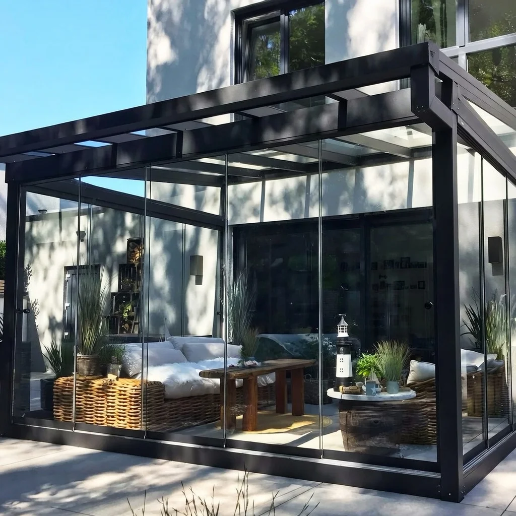 Kaltwintergarten aus Aluminium mit Panoramaglas und Lounge in Odenthal