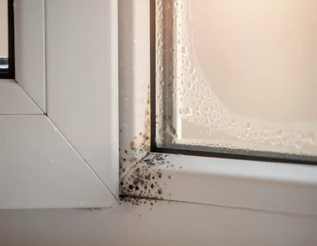 Schimmel verhindern – Kondenswasser und Schimmelflecken am Fensterrahmen in einer Kölner Wohnung