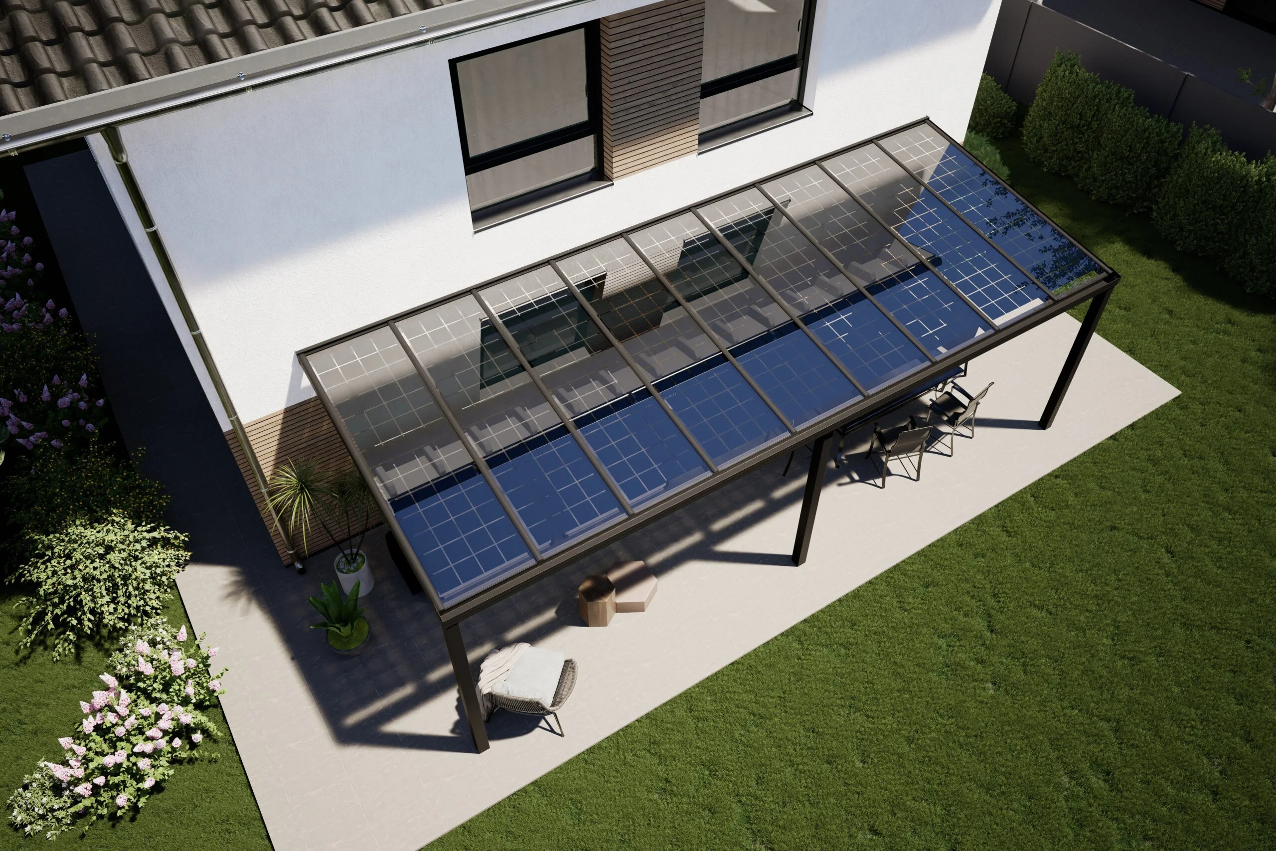 Solar-Terrassendach mit Photovoltaik in Burscheid / Overath