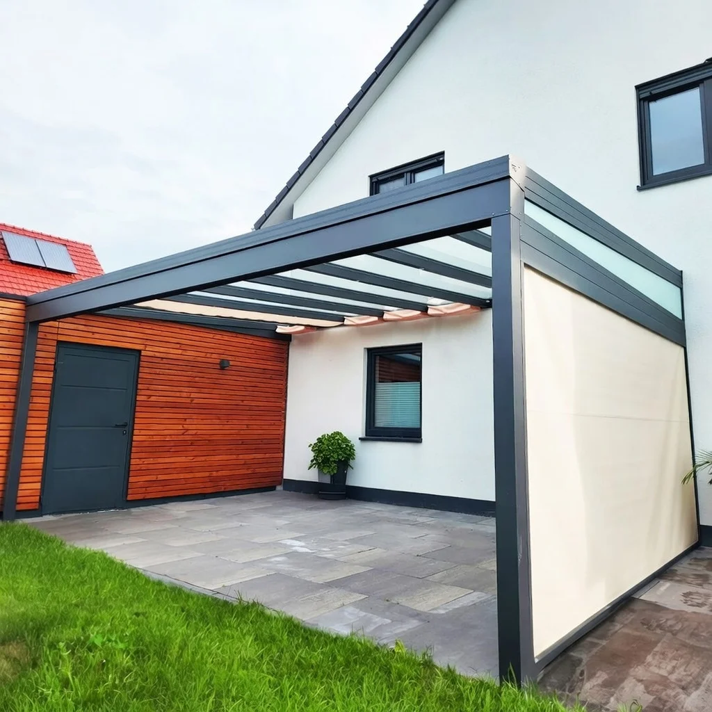 Terrassenüberdachung Glasdach Anthrazit Weißes Haus Leichlingen – Elsfen Bauelemente