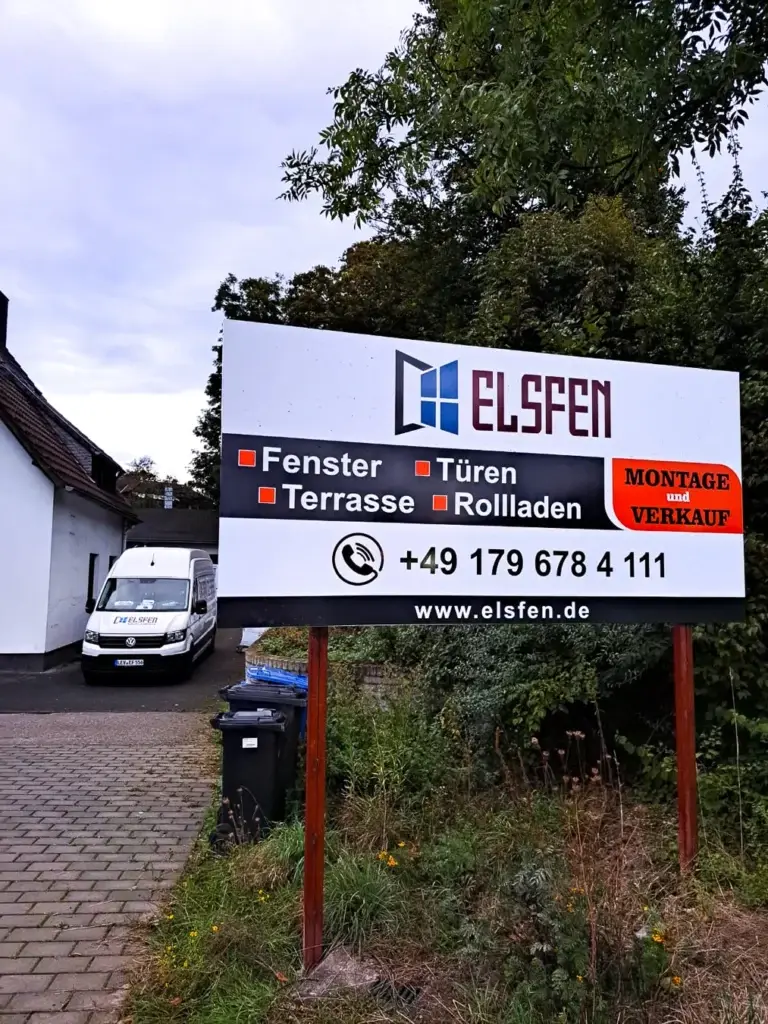 Elsfen Bauelemente Werbeschild – Fenster, Türen und Montage in Leverkusen